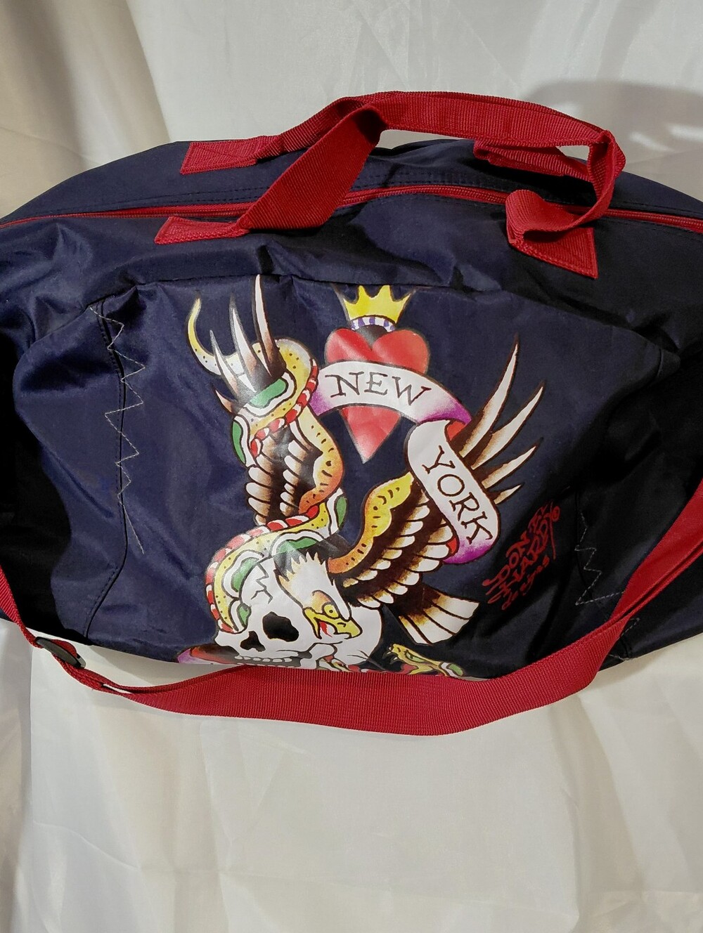Ed Hardy Navy and Red New York Graphic Duffel Bag